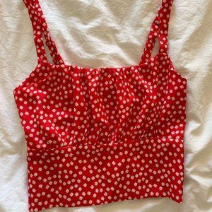 SHEIN red and white floral cropped tank